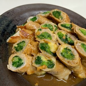 小松菜(ほうれん草)とチーズの肉巻き☆バタポン味♪